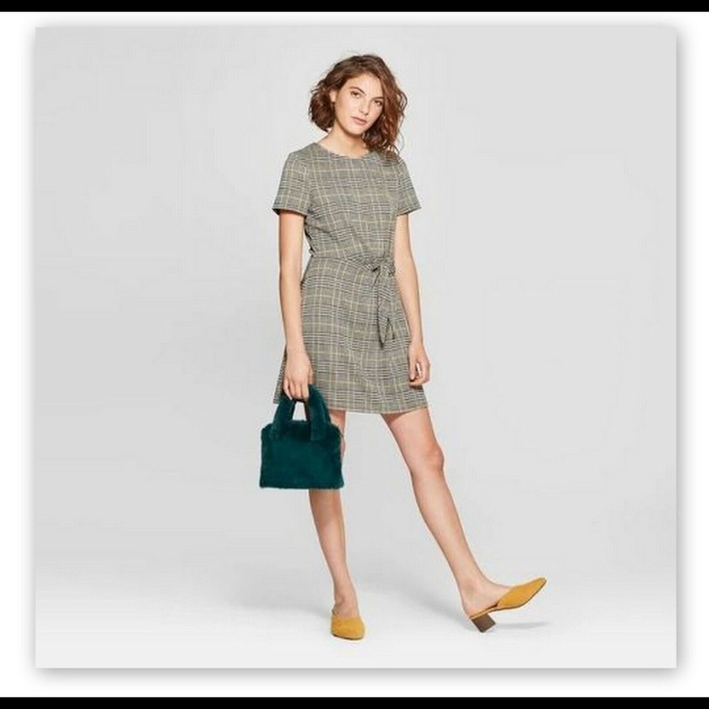 Speechless Yellow Black Plaid Belted Mini Dress Size L